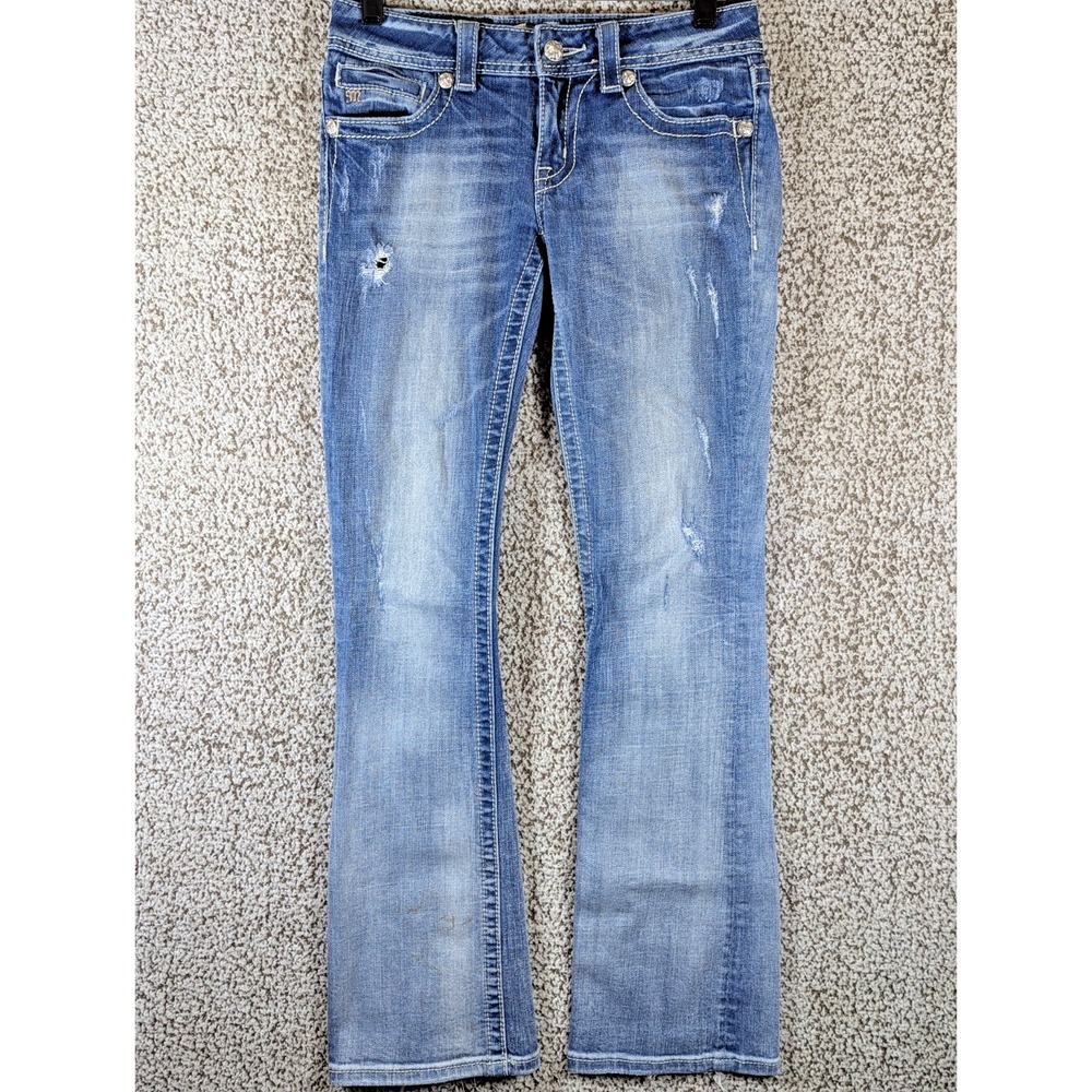 Miss Me Bootcut Jeans Women's Size 28x30.5 (Tag 27) Blue Embellished Distressed